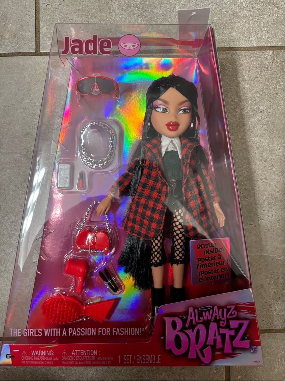 Jade Bratz Doll in Red Plaid Coat with Black Outfit